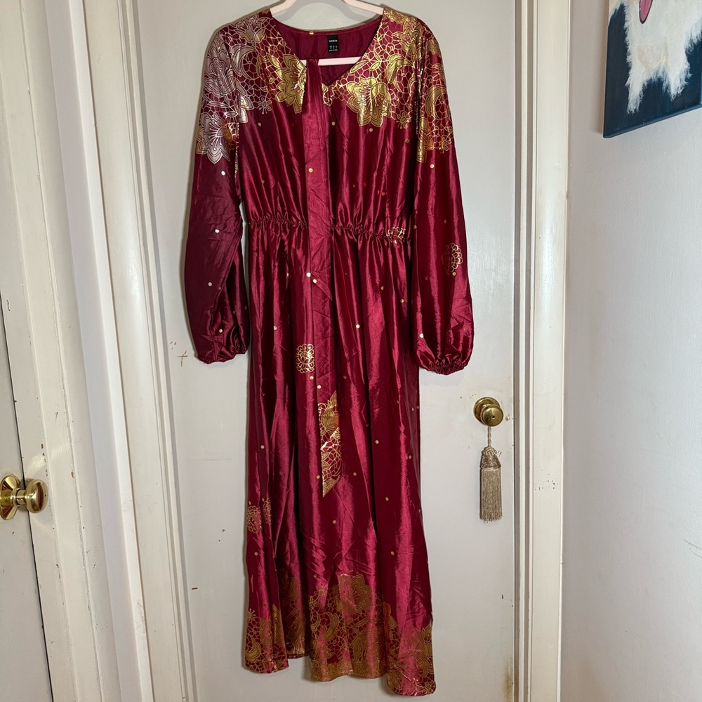 Shein Burgundy Fashion Dress with Print - Size XL